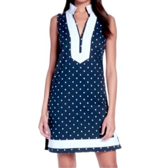 Eliza J Navy Blue Polka Dot Sheath Dress Size 6 Nautical Cotton Shift
Tea Party - Picture 6 of 9